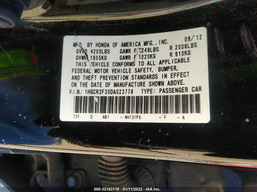 2013 HONDA ACCORD SDN LX 1HGCR2F30DA023778