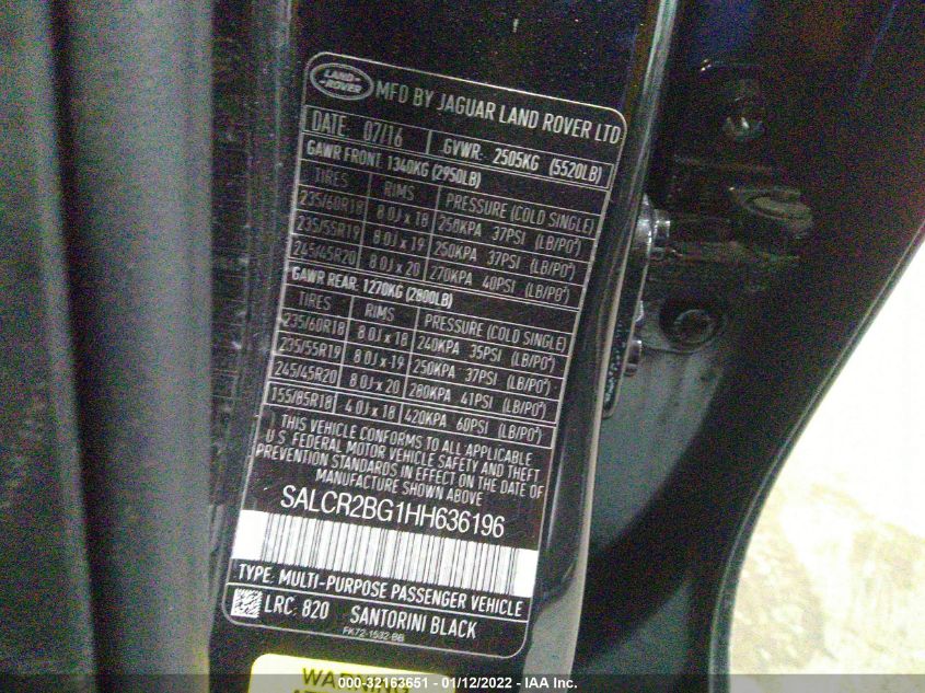 2017 LAND ROVER DISCOVERY SPORT HSE SALCR2BG1HH636196