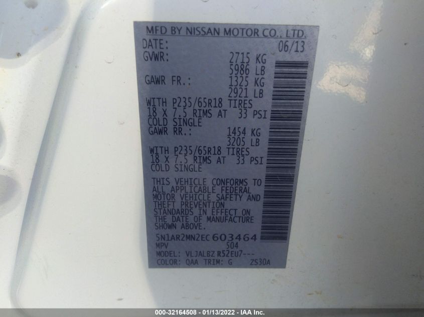 2014 NISSAN PATHFINDER S 5N1AR2MN2EC603464