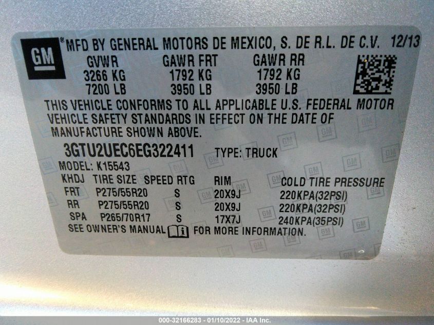 2014 GMC SIERRA 1500 SLE 3GTU2UEC6EG322411