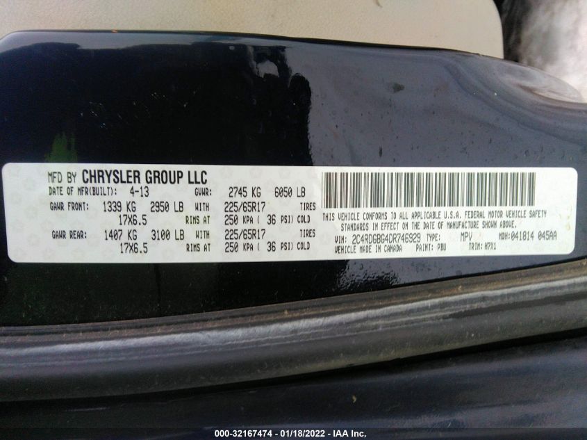2013 DODGE GRAND CARAVAN AMERICAN VALUE PKG 2C4RDGBG4DR746929