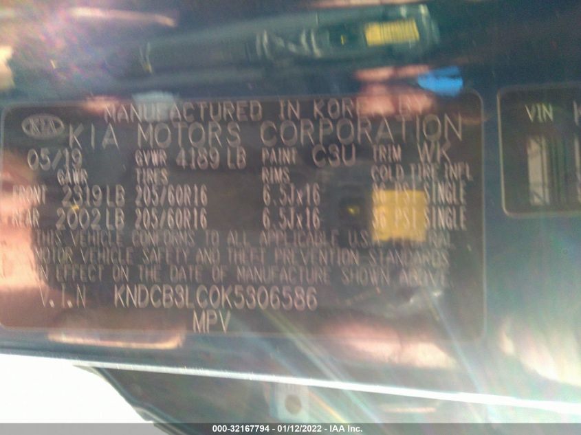 2019 KIA NIRO LX KNDCB3LC0K5306586