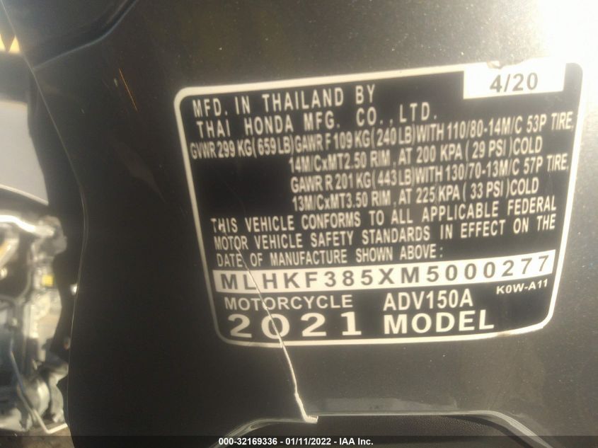 2021 HONDA ADV150 A MLHKF385XM5000277