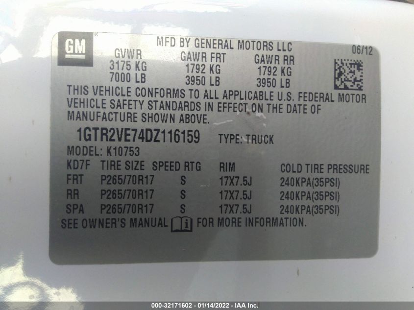 2013 GMC SIERRA 1500 SLE 1GTR2VE74DZ116159