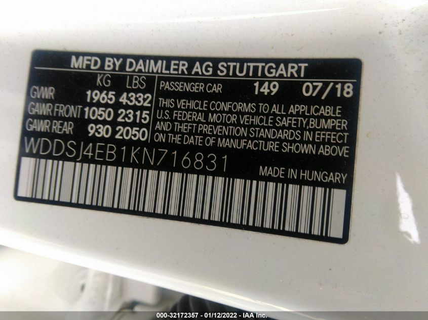 2019 MERCEDES-BENZ CLA CLA 250 WDDSJ4EB1KN716831