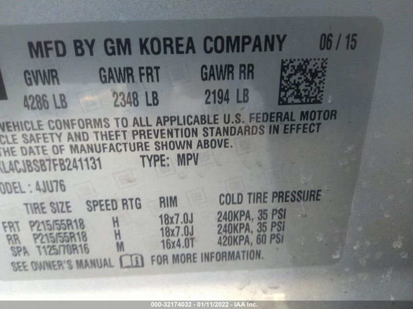 2015 BUICK ENCORE CONVENIENCE KL4CJBSB7FB241131