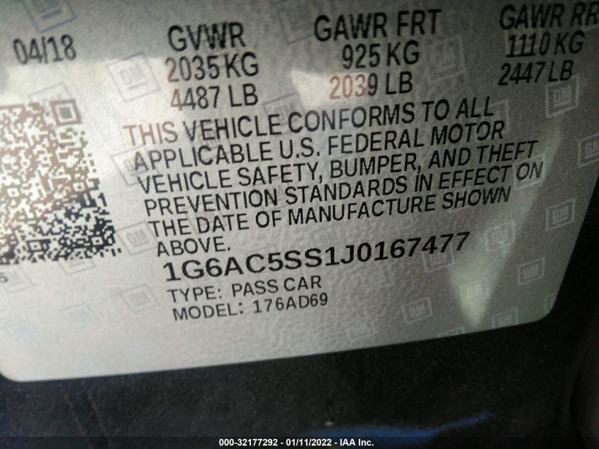 2018 CADILLAC ATS SEDAN PREMIUM LUXURY RWD 1G6AC5SS1J0167477