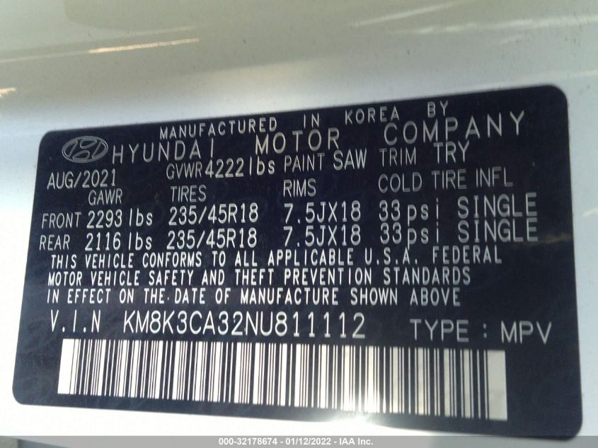 2022 HYUNDAI KONA N LINE KM8K3CA32NU811112
