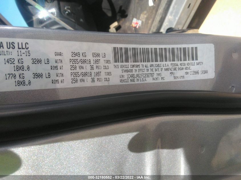 2015 DODGE DURANGO SXT 1C4RDJAG1FC232787