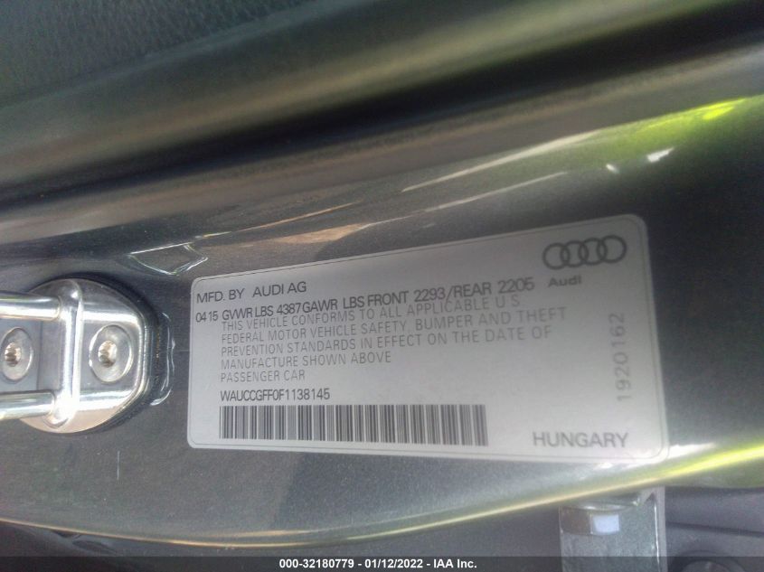 2015 AUDI A3 1.8T PREMIUM PLUS WAUCCGFF0F1138145