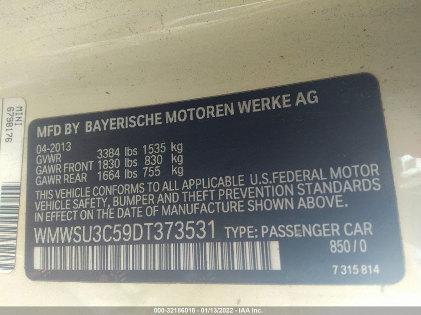 2013 MINI COOPER HARDTOP WMWSU3C59DT373531