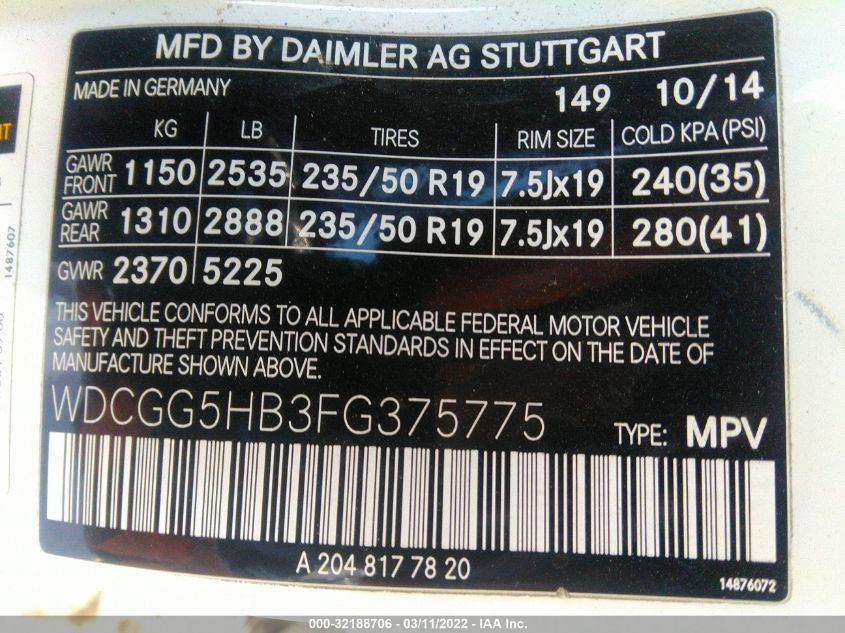 2015 MERCEDES-BENZ GLK-CLASS GLK 350 WDCGG5HB3FG375775