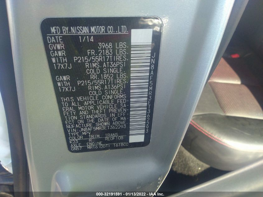 2014 NISSAN JUKE SL JN8AF5MR3ET362293