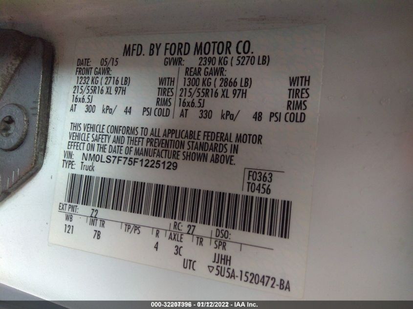 2015 FORD TRANSIT CONNECT XLT NM0LS7F75F1225129