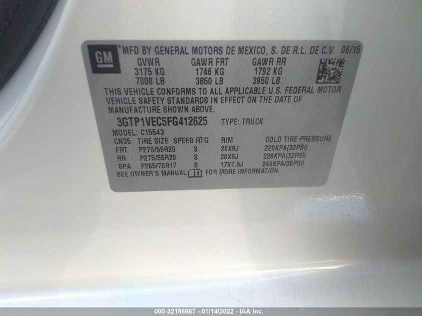2015 GMC SIERRA 1500 C1500 SLT 3GTP1VEC5FG412625