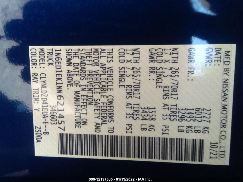 2022 Nissan Frontier - 1N6ED1EK1NN621457