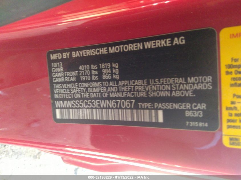 2014 MINI COOPER PACEMAN S WMWSS5C53EWN67067