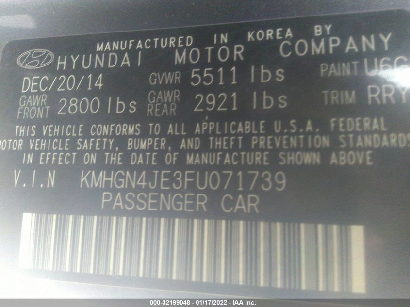 2015 HYUNDAI GENESIS 3.8L KMHGN4JE3FU071739