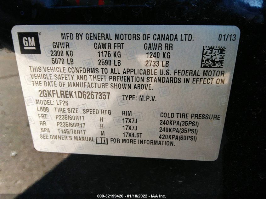 2013 GMC TERRAIN SLE 2GKFLREK1D6267357