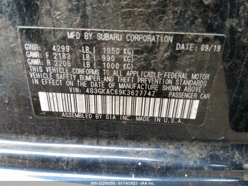 2019 SUBARU IMPREZA PREMIUM 4S3GKAC69K3627747