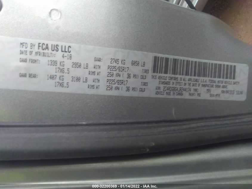 2018 DODGE GRAND CARAVAN SE PLUS 2C4RDGBG4JR244174