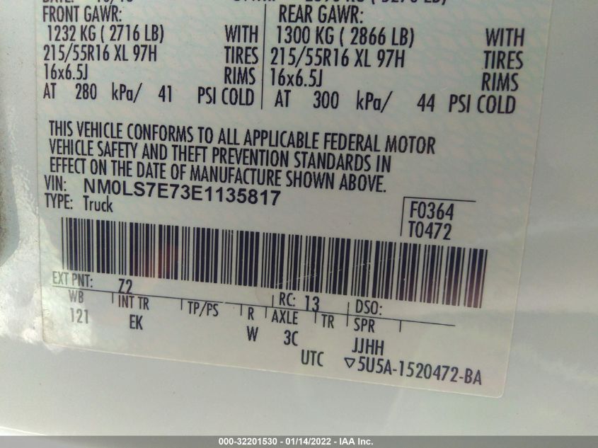 2014 FORD TRANSIT CONNECT XL NM0LS7E73E1135817