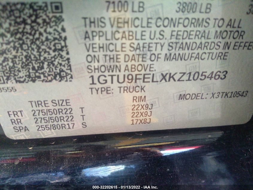 2019 GMC SIERRA 1500 DENALI 1GTU9FELXKZ105463