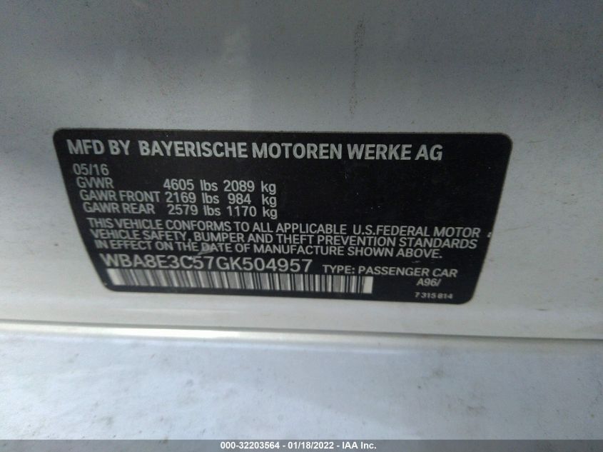 WBA8E3C57GK504957 2016 BMW 3 SERIES 328I XDRIVEphoto 9