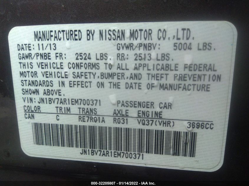 2014 INFINITI Q50 PREMIUM JN1BV7AR1EM700371