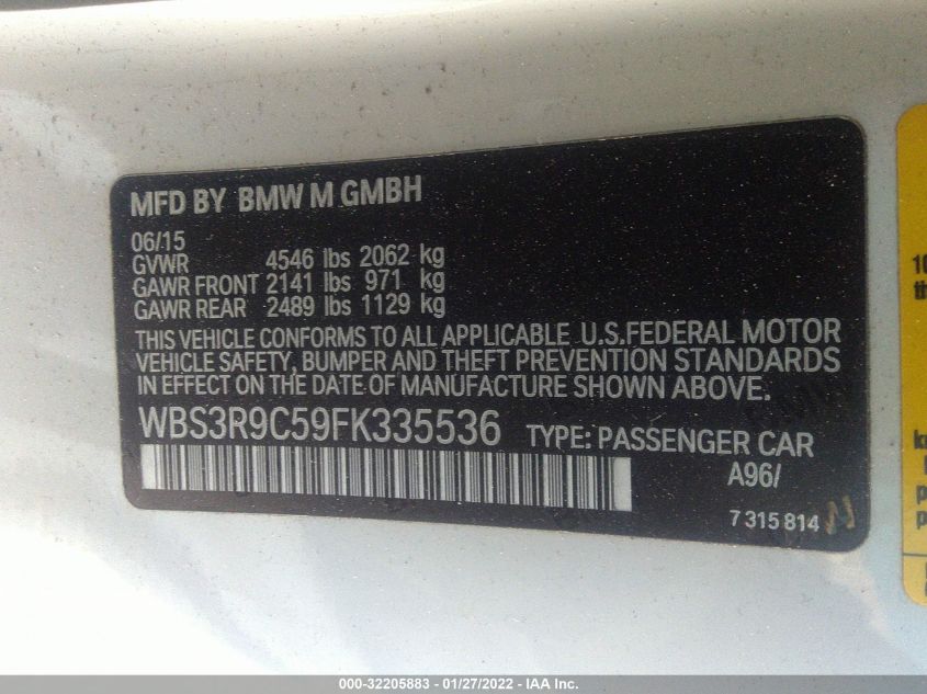 2015 BMW M4 WBS3R9C59FK335536