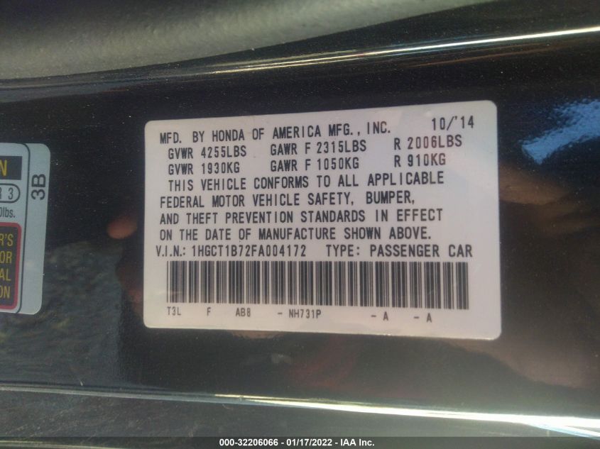 2015 HONDA ACCORD COUPE EX 1HGCT1B72FA004172