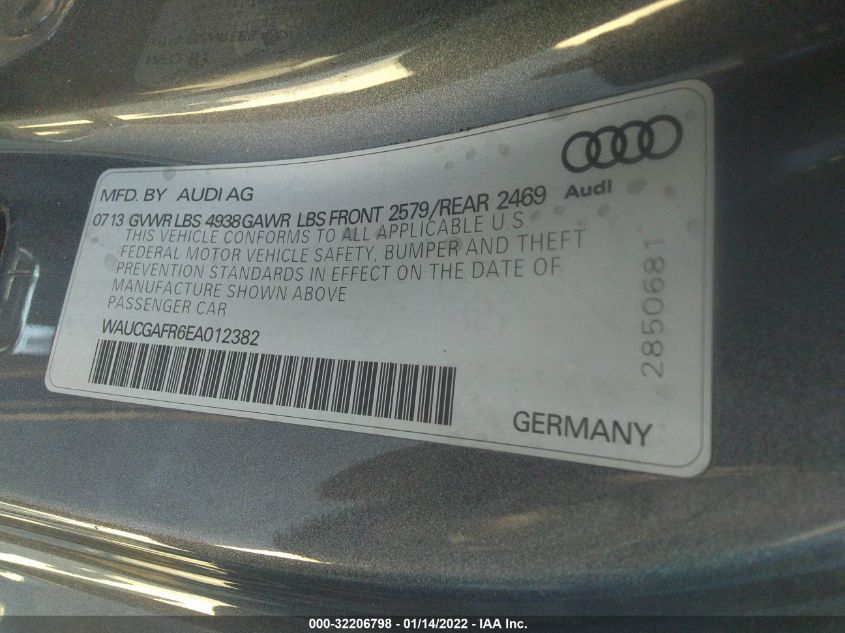 2014 AUDI S5 PREMIUM PLUS WAUCGAFR6EA012382