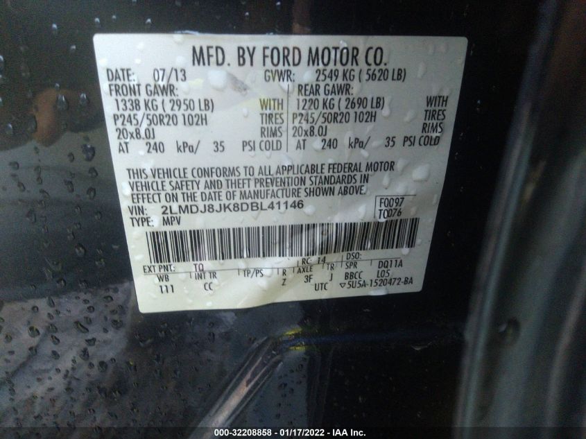 2013 LINCOLN MKX 2LMDJ8JK8DBL41146