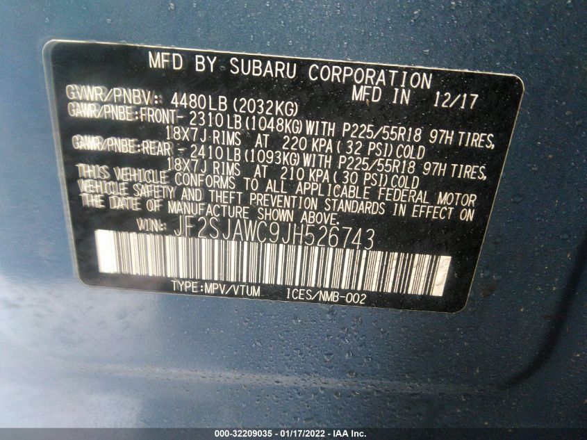 2018 SUBARU FORESTER TOURING JF2SJAWC9JH526743