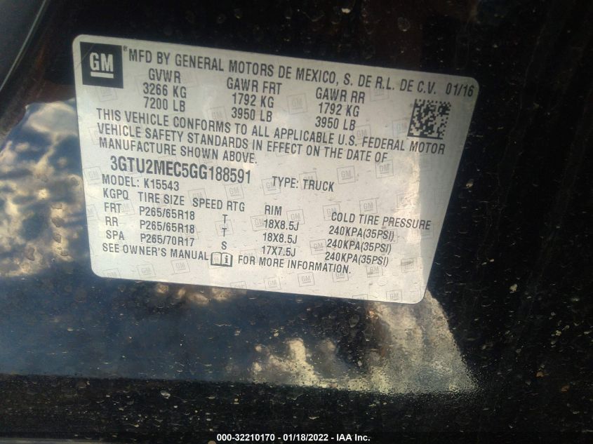 2016 GMC SIERRA 1500 SLE 3GTU2MEC5GG188591