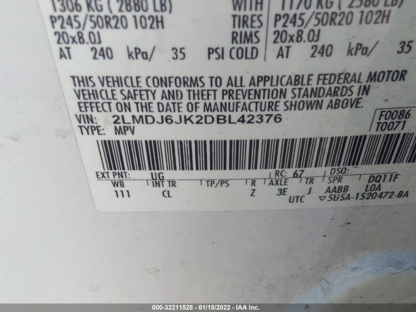 2013 LINCOLN MKX 2LMDJ6JK2DBL42376