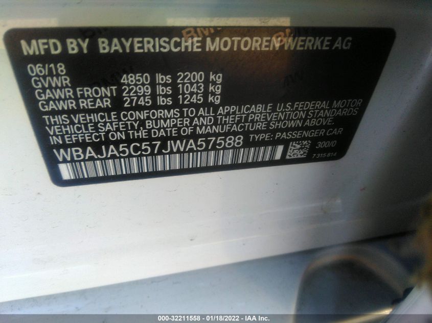 2018 BMW 530I WBAJA5C57JWA57588