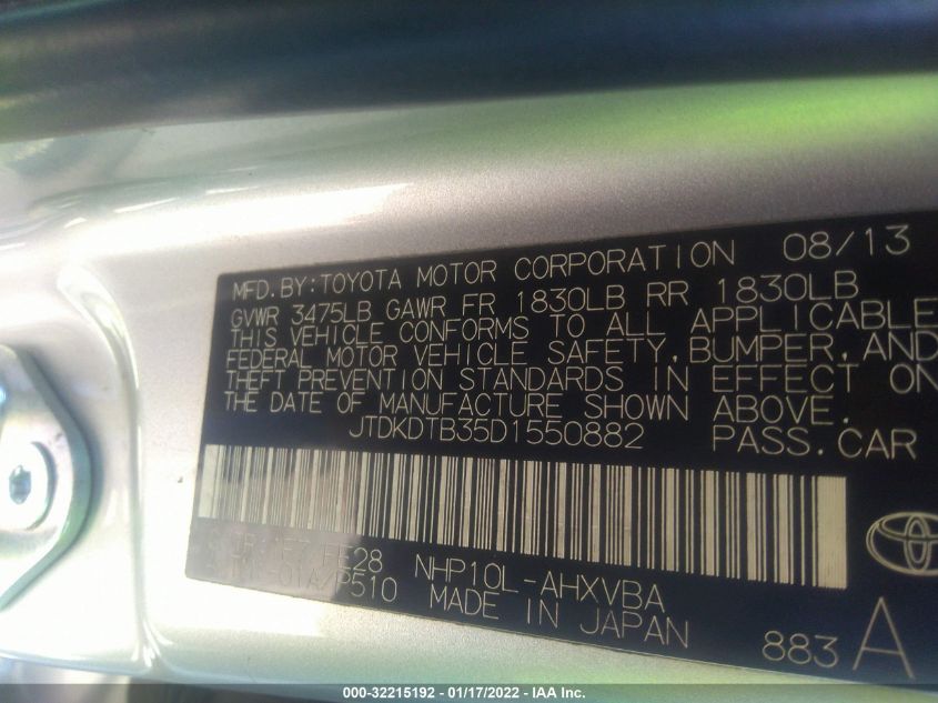 2013 TOYOTA PRIUS C ONE/TWO/THREE/FOUR JTDKDTB35D1550882