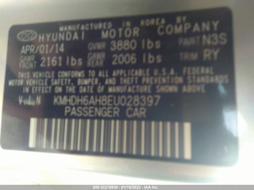 2014 HYUNDAI ELANTRA COUPE KMHDH6AH8EU028397