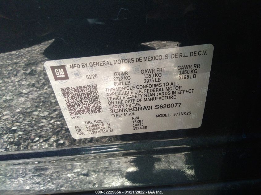 2020 CHEVROLET BLAZER LT 3GNKBBRA9LS626077