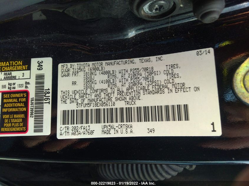 2014 TOYOTA TUNDRA 4WD TRUCK SR/SR5 5TFUM5F18EX056110