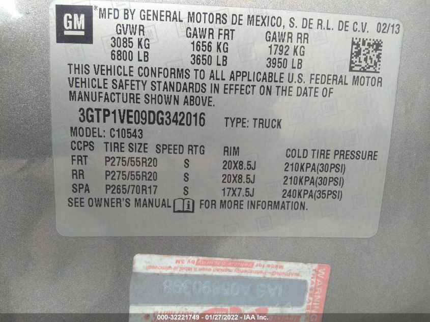 2013 GMC SIERRA 1500 SLE 3GTP1VE09DG342016