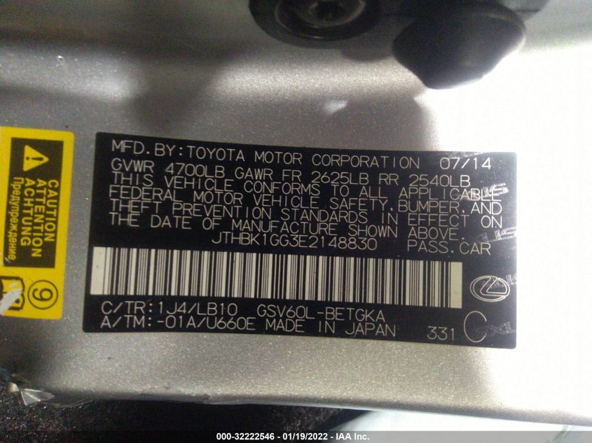 2014 LEXUS ES 350 JTHBK1GG3E2148830
