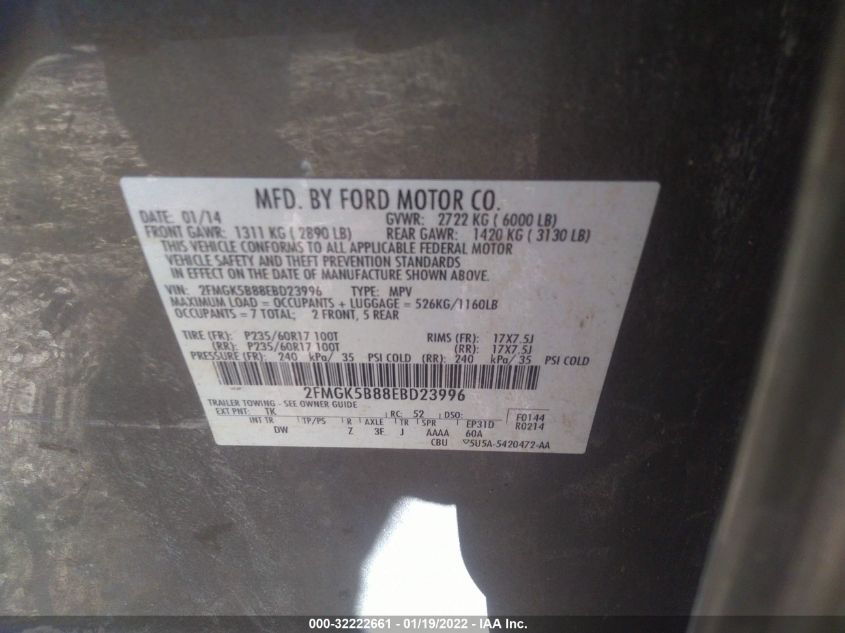 2014 FORD FLEX SE 2FMGK5B88EBD23996