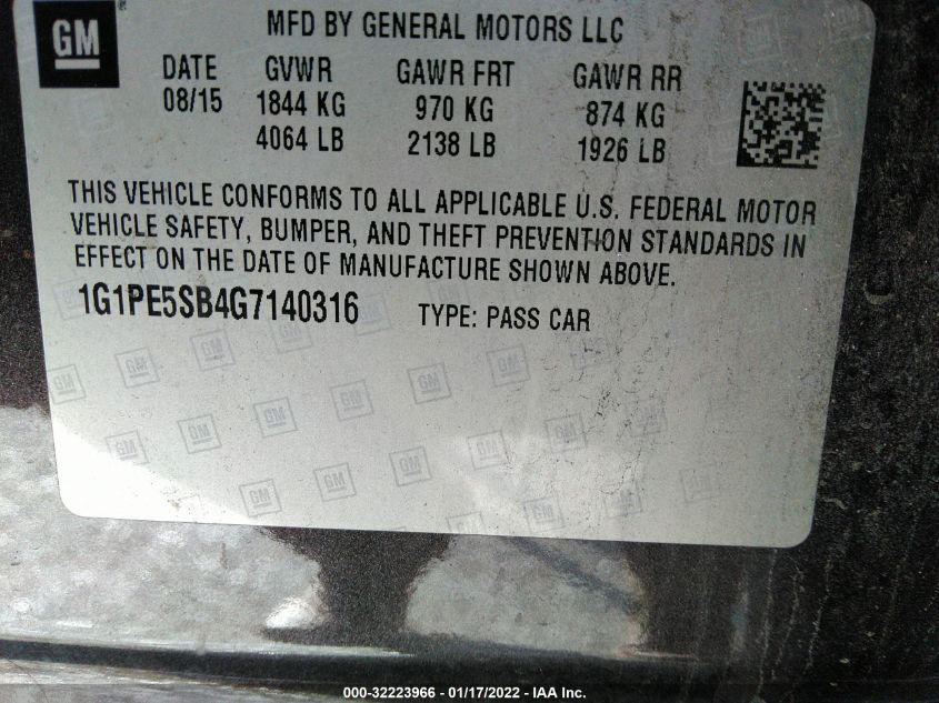 2016 CHEVROLET CRUZE LIMITED LT 1G1PE5SB4G7140316