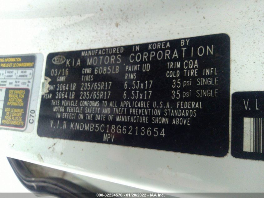 2016 KIA SEDONA LX KNDMB5C18G6213654