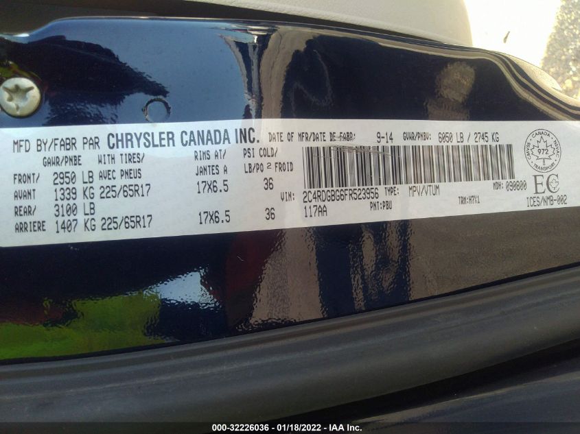 2015 DODGE GRAND CARAVAN CANADA VALUE PACKAGE 2C4RDGBG6FR523956