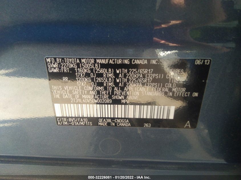 2013 TOYOTA RAV4 EV 2T3YL4DV5DW002089