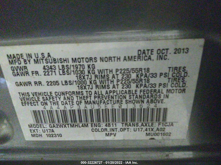2014 MITSUBISHI OUTLANDER SPORT ES 4A4AP3AU5EE013624