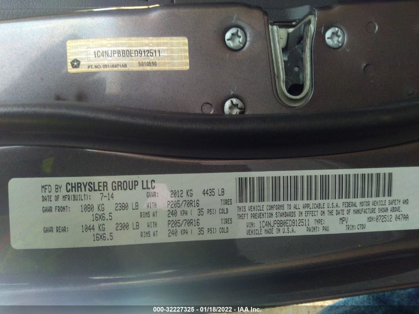 2014 JEEP PATRIOT SPORT 1C4NJPBB0ED912511